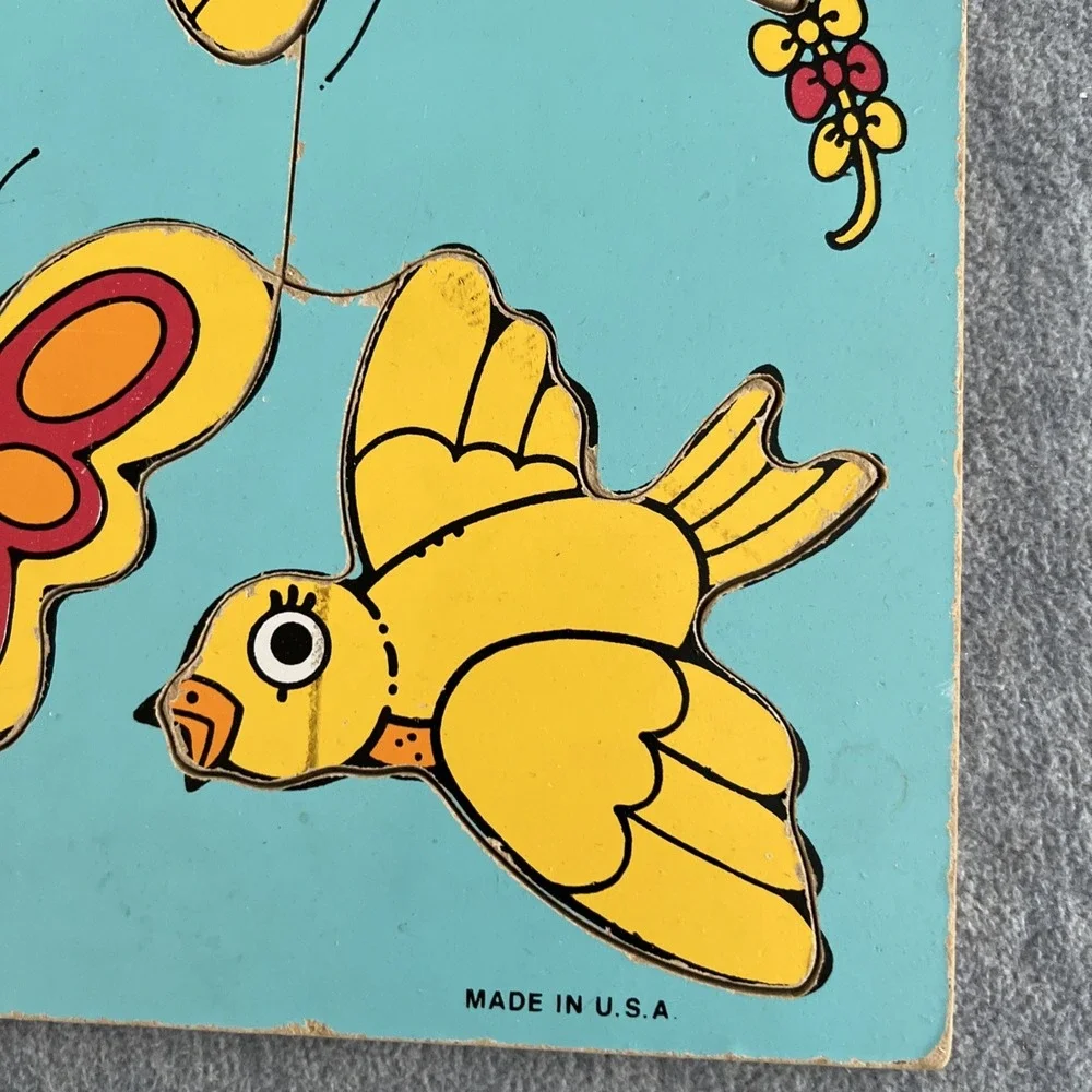 PLAYSKOOL Wooden Puzzle Tray Things That Fly Vintage USA Children Toy 80s Retro